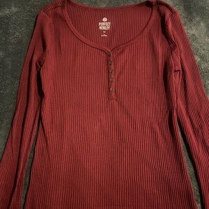 SO Women's Deep Red Ribbed Long Sleeve Top